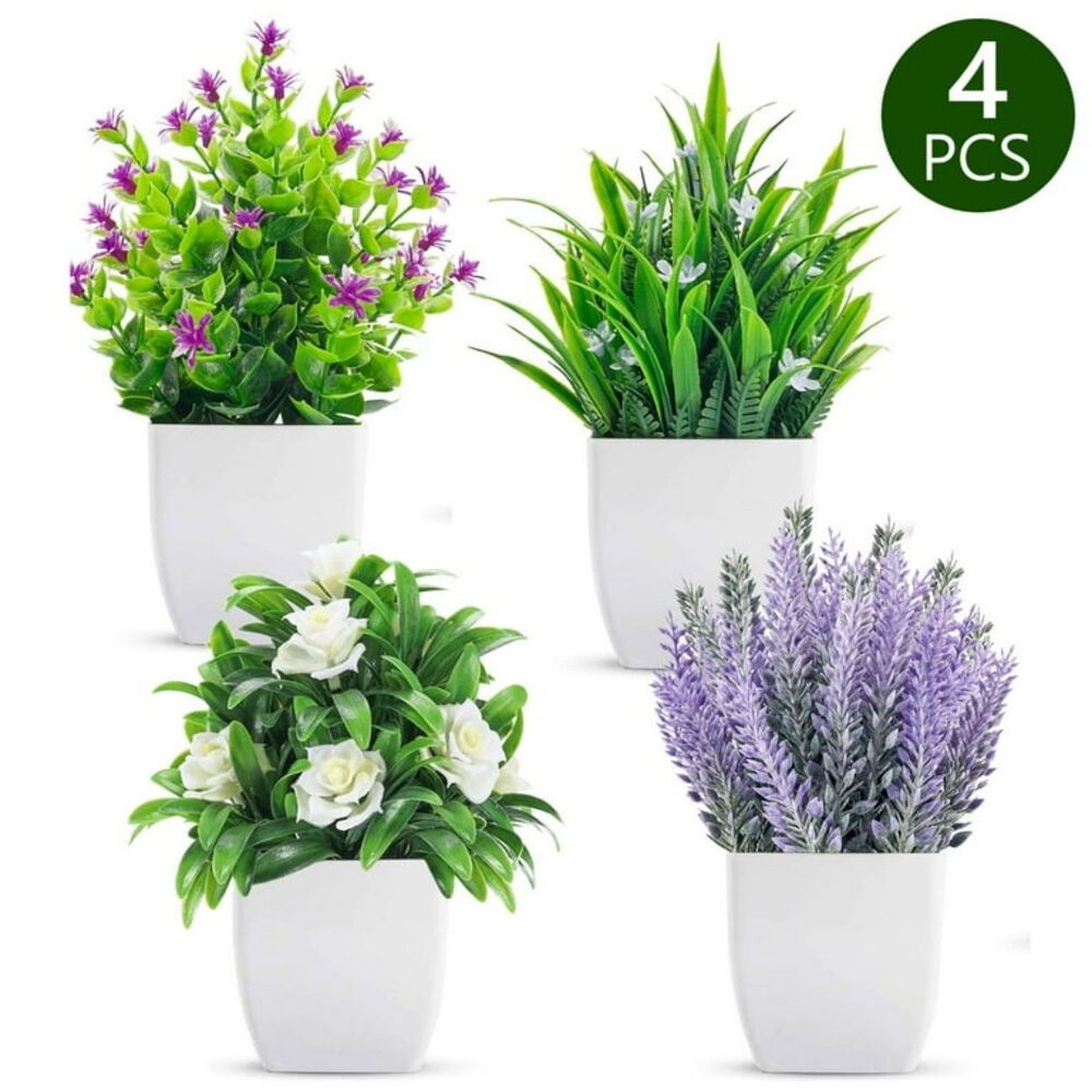 Set of 4 Artificial Potted Plants NEW